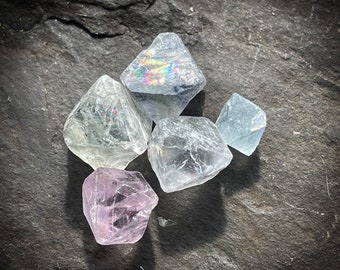 Raw Rainbow Fluorite Green Fluorite Purple Crystal Pocket Stone Pocket Crystal Desk Crystal  Reiki Crystal Crystal Grid