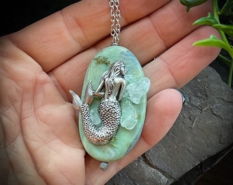 Mermaid Necklace, Mermaid Jewellery, Mermaid Jewelry, Mermaid Pendant, Amulet, aquamarine necklace, amazonite pendant, mermaid art, canadian