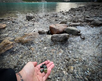 Lake Moraine Stones, Mountain stones, High vibration stones, rocky mountain stones, lake moraine pebble, canadian jade, lake louise,  green