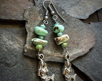 Silver Mermaid earrings, Turquoise earrings, turquoise and silver, aquamarine, beach earrings, ocean earrings, gifts for her, mermaids,
