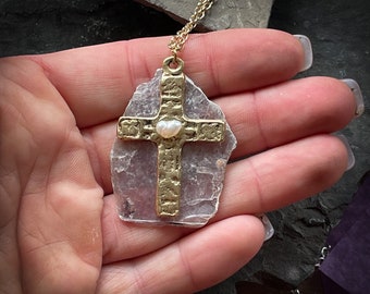 Medieval Cross Necklace Lepidolite Crystal Medievalcore Jewelry Castlecore Necklace Dark Academia  Medievalcore Necklace