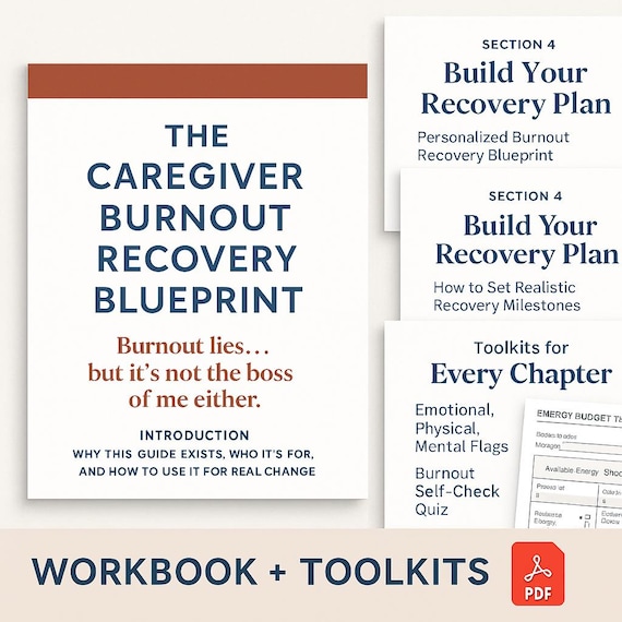Caregiver Burnout Recovery Workbook PDF Emotional Support Mental Health Tools Digital Guide for Exhausted Helpers Nurses and Family Parents