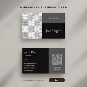 Modern Monochrome Business Card Template – Geometric Canva Design with QR Code | Bold, Editable Contact Card for Professionals