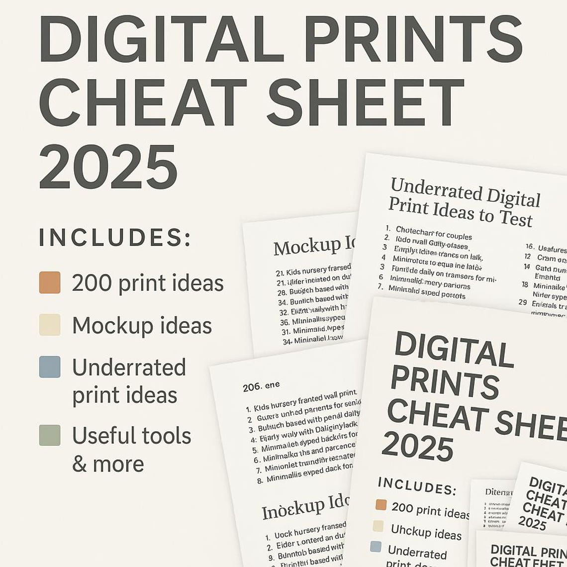 Ultimate 2025 Digital Prints Cheat Sheet PDF | 200 Printable Wall Art Ideas, Trends, Keywords ...