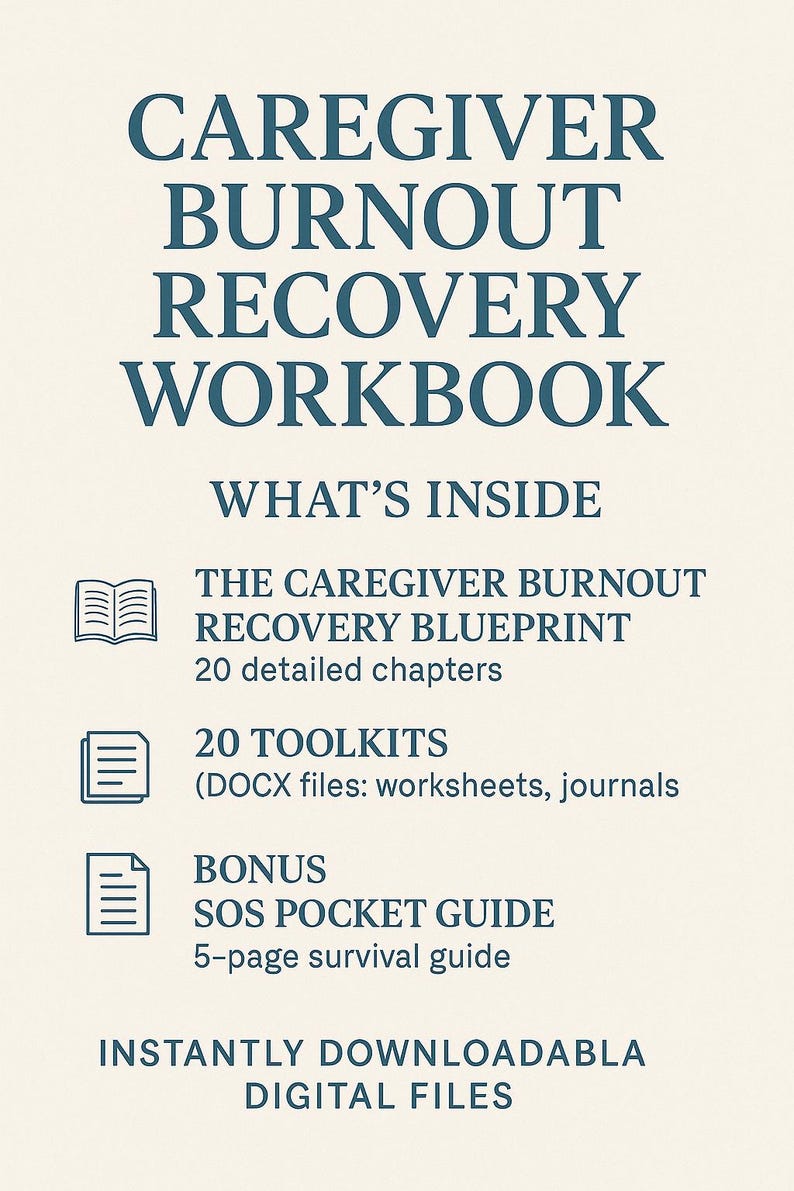emotional support guide for caregivers burnout relief and recovery printable digital download includes mental health strategies mindful practices daily self care plans and supportive journaling tools perfect for nurses family caregivers or anyone experiencing caregiver fatigue instant access wellness ebook