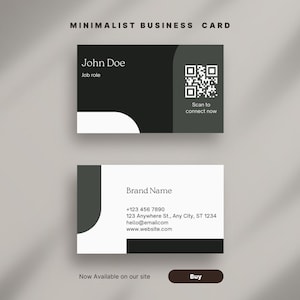 Modern Minimalist QR Business Card Template – Editable Canva Layout with Black & White Contrast, Perfect for Professionals