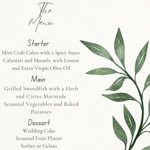 Elegant Greenery Wedding Menu Template | Editable Digital Wedding Menu | Green Botanical Wedding Menu Printable