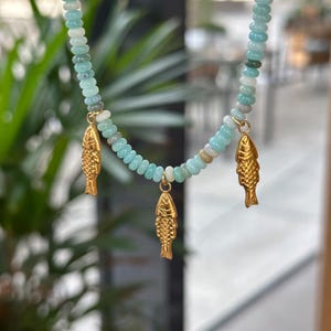 Boho Charm Kette: Aqua Terra Jaspis, Perle, Edelstahl