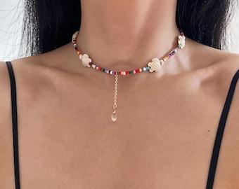 Collana boho con tartaruga marina e pendente in cristallo abbagliante, delicata collana con animale marino, collana da spiaggia, collana da sirena, gioielli con tartarughe