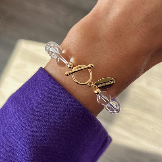 Clear Crystal Bracelet, Minimalist Gemstone Bracelet, Healing Crystal Stone Bracelet, Natural Clear Quartz Dainty Bracelet for Women