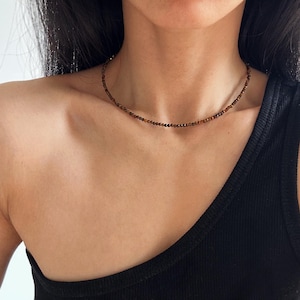 Simple Tiger Eye Beaded Choker Necklace, Genuine Tiger Eye Necklace, Minimalist Gemstone Choker, Yellow Tigers Eye Healing Stone Jewelry