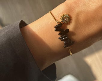 Dainty Evil Eye Bracelet, Natural Black Tourmaline Bracelet, Black Stone Beaded Bracelet, Eye Bracelet, Holiday Gifts for Her, Adjustable