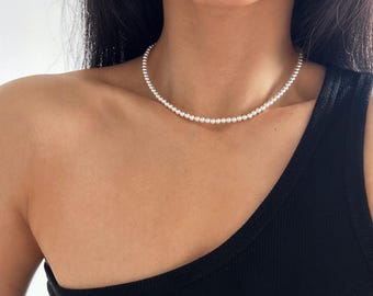 Einfache Perle Choker, Hochglanz Glasperlen-Halskette, Braut weiße Perlen-Halskette, Klassische Perlen-Choker-Halskette, Elegante Perlen-Halskette