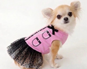 Robe pour chien Primadonna : textile rose avec tulle à pois