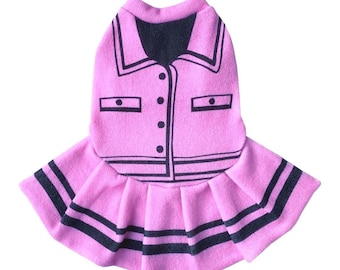 Robe rose en tricot tennis pour chien, tenue élégante pour animal de compagnie