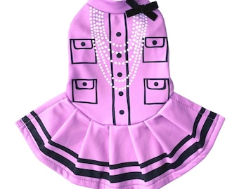 Robe rose Pompadour pour chien : tenue d'été en textile imprimé