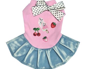 Vestido de fresa y helado para perro, vestido de verano para mascotas, disfraz de vacaciones para perros