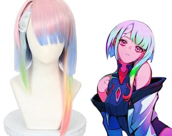 Cyberpunk: Edgerunners Lucy Anime Cosplay Kostüm Multicolor Regenbogen Perücke