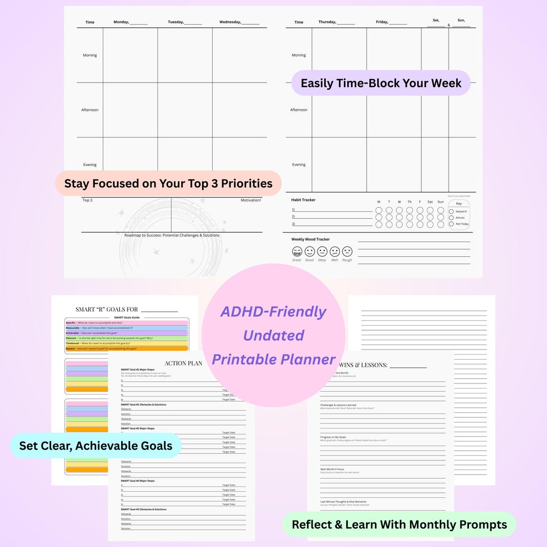 Printable ADHD Planner | Minimalist & Greyscale | Undated Monthly ...