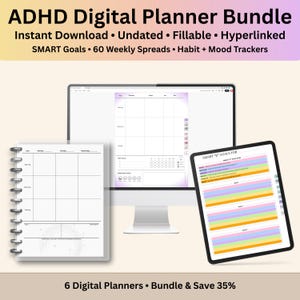 ADHD Digital Planner Bundle | Undated, Fillable, Weekly Layouts | for iPad + Tablet, PC + Mac, Printable
