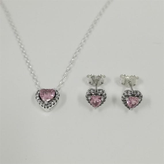 Pandora Pink Sparkling Heart Halo Ear Studs Pendant Collier