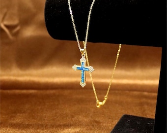 Colar de cruz de zircão colorido elegante para homens, pingente de zircão de diamante completo de hip-hop, joias versáteis unissex