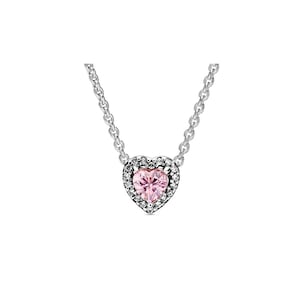 Pandora Sparkling Pink Heart Halo Pendant Collier Necklace -45Cm