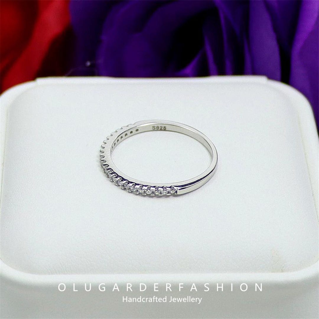 S925 Sterling Silver Stackable Half Eternity Single Row Narrow