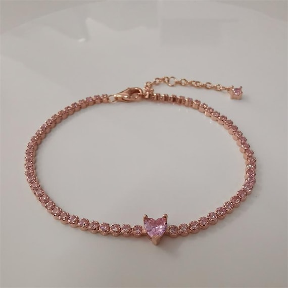 パンドラ テニスブレスレット ロゼ シルバー スパークリングハート