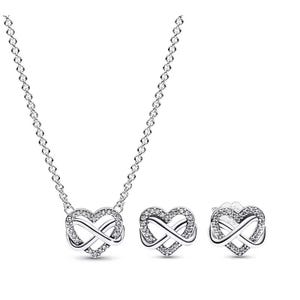 Pandora Collier coeur infini scintillant - Boucles d&#39;oreilles clous ensemble - 50 cm