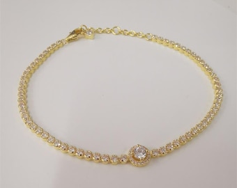 Pandora Vergoldetes Funkelndes Halo Klares Tennis Armband