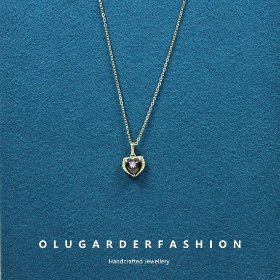 Black Onyx Heart Necklace Gemstone Pendant Necklace Gift for Her