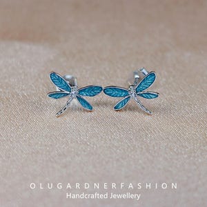 Blue Resin Dragonfly Stud Earrings Insect S925 Sterling Silver Earrings for Women