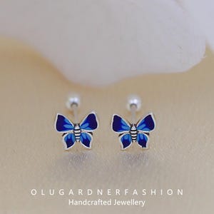 S925 Sterling Silver Butterfly Stud Earrings Fresh Simple Petite Resin Butterfly Jewelry for Women