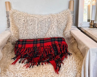 Vintage wool blanket red plaid throw