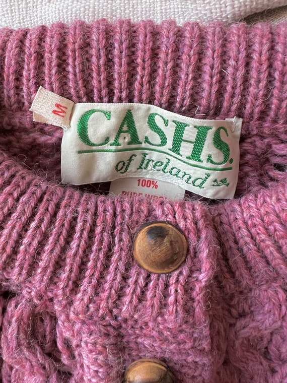 Pink wool fisherman cardigan made in Ireland - image 4
