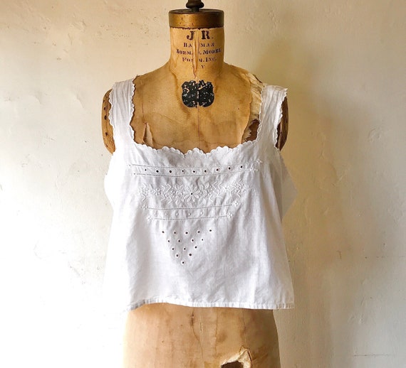 20s vintage embroidered white cotton camisole top