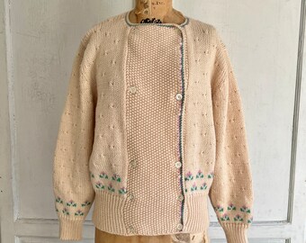 Vintage wool sweater floral wool cardigan