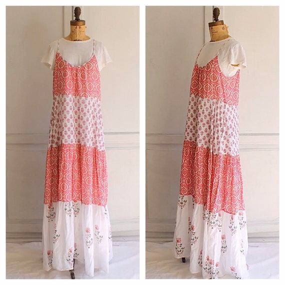 Vintage tiered cotton maxi dress Indian cotton dre