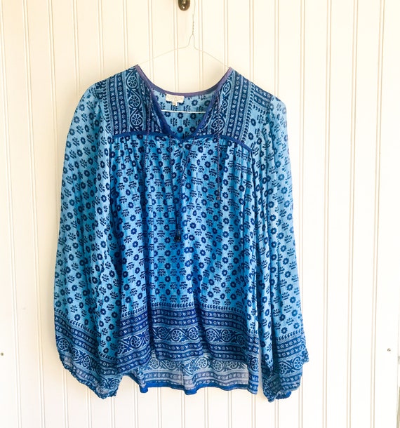70s vintage Indian gauze blouse indigo peasant blo