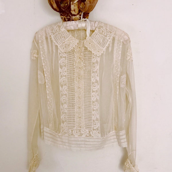 Edwardian lace blouse antique lace collar blouse