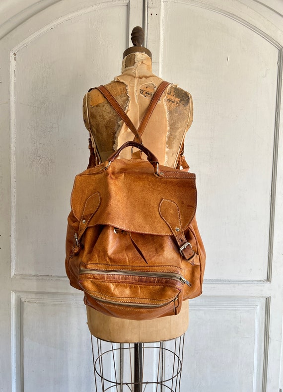 Slouchy leather backpack vintage tan