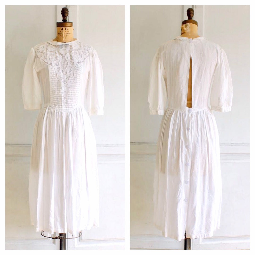 80s Vintage White Phool Dress Puff Sleeve Dress Indian Cotton - Etsy