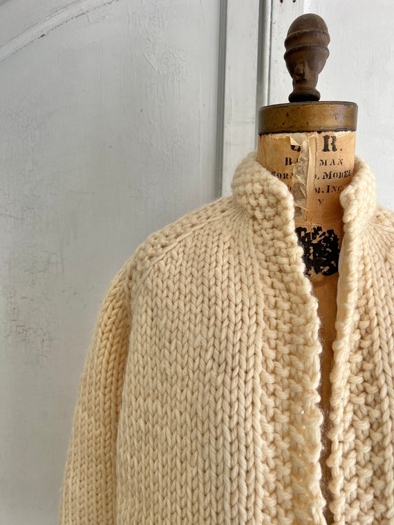 Hand knit chunky wool cardigan vintage - image 3