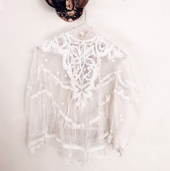 Edwardian lace blouse high neck prairie blouse