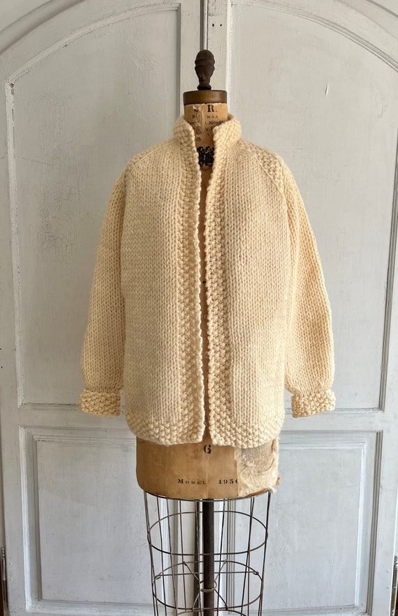 Hand knit chunky wool cardigan vintage - image 2