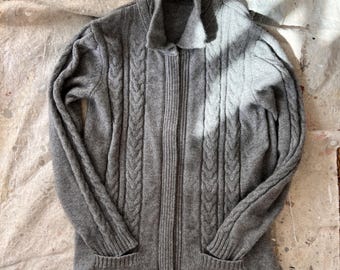 Gray cashmere cable knit cardigan thick cashmere sweater coat from Italy