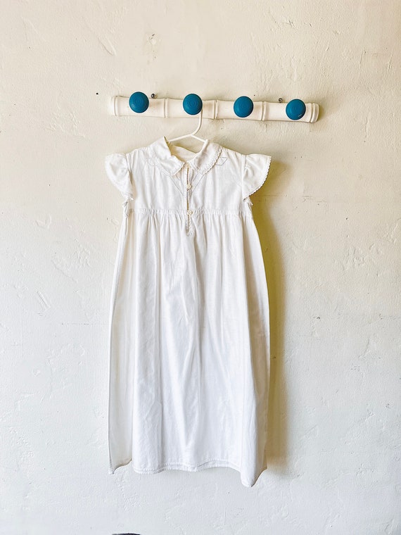 Vintage white cotton girls dress - image 1