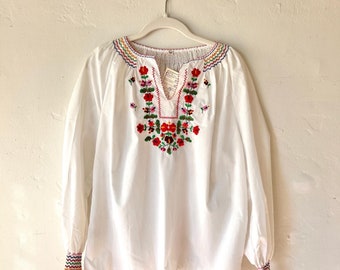 embroidered peasant blouse deadstock smocked Eastern European