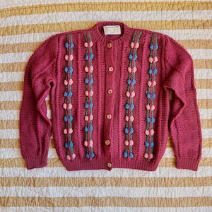 cardigan vintage maglione floreale ricamato